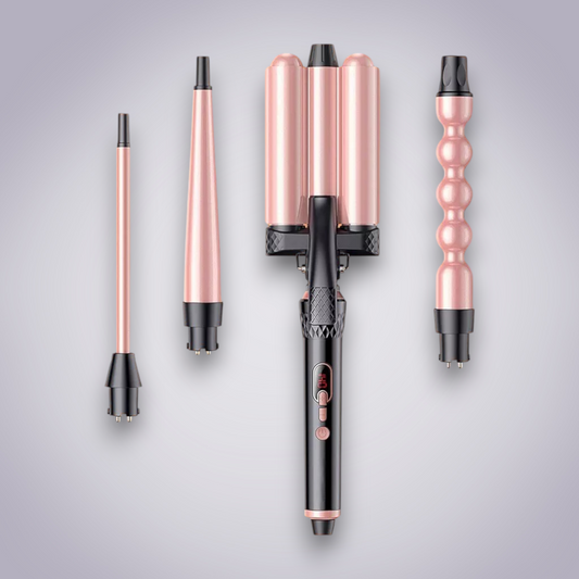 Professional 5-in-1 Interchangeable Ceramic Wand and Triple Barrel Waver Set